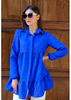 Zarif Duruş – Gofre Tunik – Saks Mavi