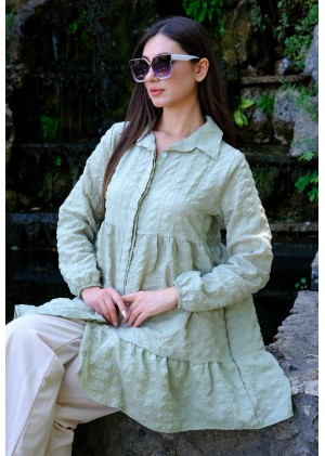 Zarif Duruş – Gofre Tunik – Su Yeşili