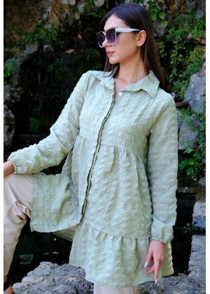 Zarif Duruş – Gofre Tunik – Su Yeşili