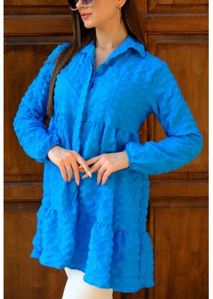 Zarif Duruş – Gofre Tunik – Turkuaz