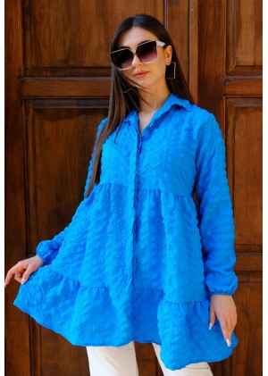 Zarif Duruş – Gofre Tunik – Turkuaz