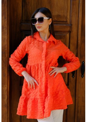 Zarif Duruş – Gofre Tunik – Turuncu