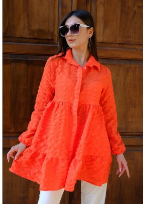 Zarif Duruş – Gofre Tunik – Turuncu