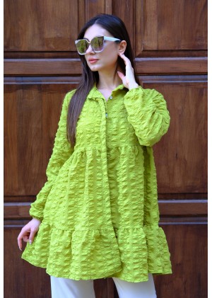 Zarif Duruş – Gofre Tunik – Yağ Yeşili