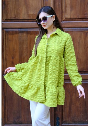 Zarif Duruş – Gofre Tunik – Yağ Yeşili