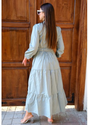 Nakış Detaylı Beli Lastikli Elbise – Mint