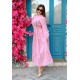 Nakış Detaylı Beli Lastikli Elbise – Pembe